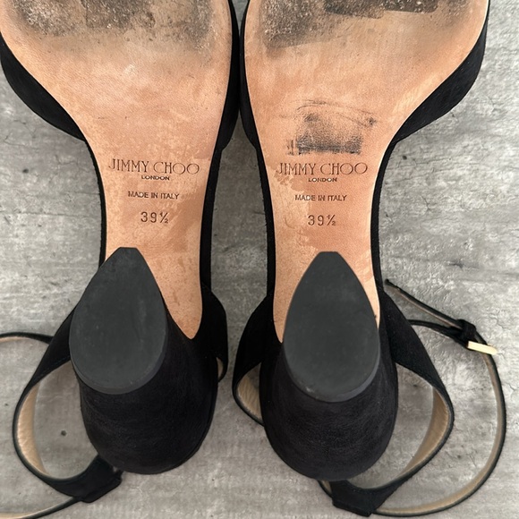 Jimmy Choo Black Suede Block Heels Ankle Strap Pointed Toe Shoes Size 39 1/2 - Picture 8 of 10